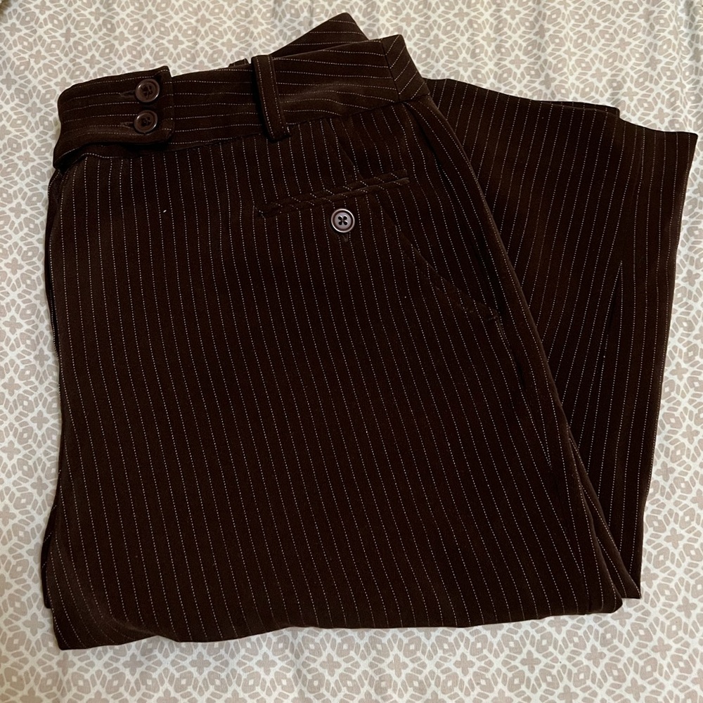 Larry Levine Stretch | 90's Brown Pants With White Pinstripe Capri Length Pants
